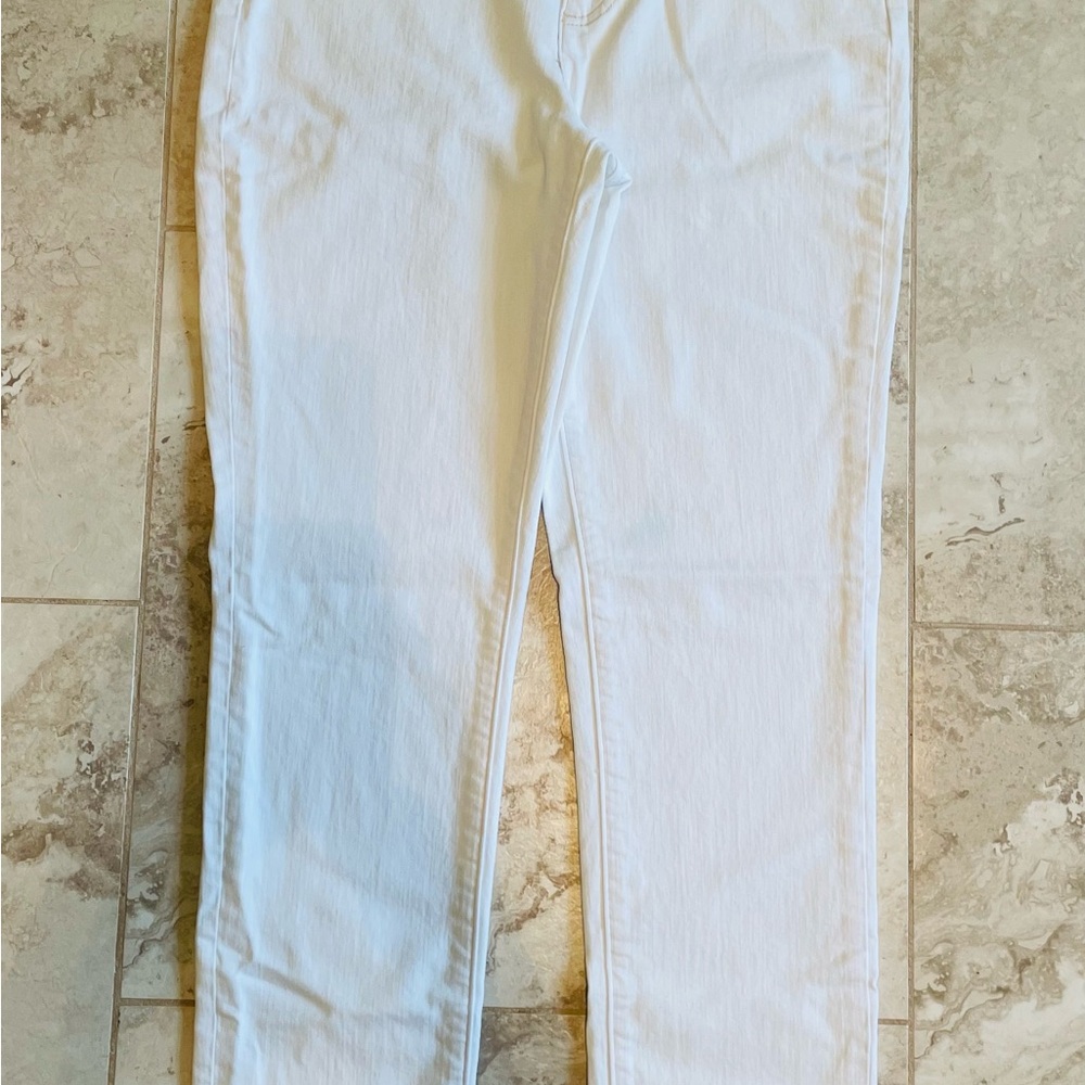 Lands End, White Denim Jean, High Rise Slim Ankle, Gold Thread, CutOff Hem, LNC